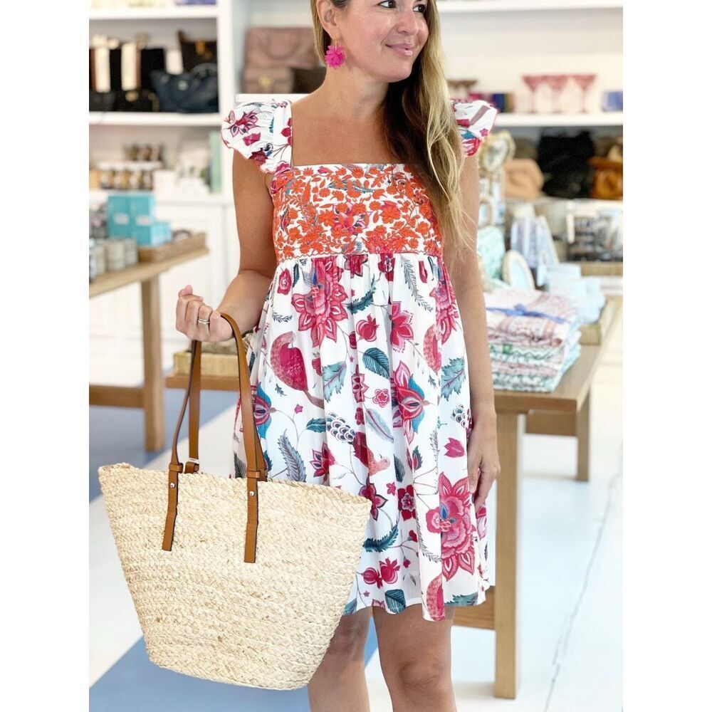 Ro's Garden Elizabeth‎ Mini Dress Finley Magenta Floral Cotton size Small